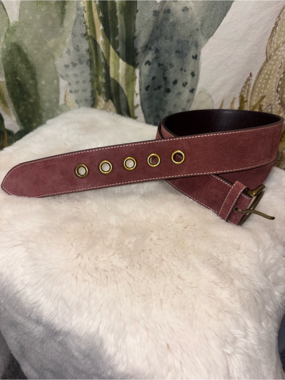 Vintage Coach Suede Belt in Dusty Rose with Brass Eyelets 🌵XL
